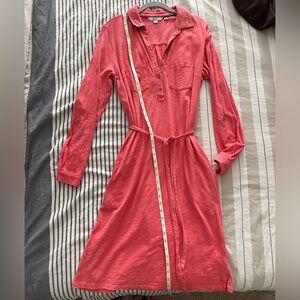 Boden long sleeve, jersey knit dress with pockets in coral, size 6L (tall).